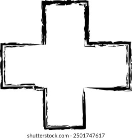 Cross texture symbol element, plus sign outline border grunge shape icon, decorative doodle for design in vector illustration