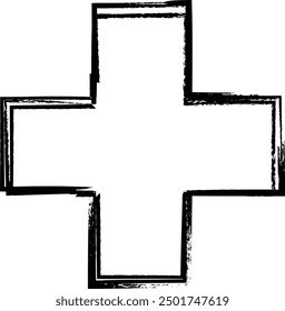 Cross texture symbol element, plus sign outline border grunge shape icon, decorative doodle for design in vector illustration