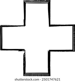 Cross texture symbol element, plus sign outline border grunge shape icon, decorative doodle for design in vector illustration