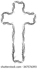 Cross of thorns, black and white simple vector illustration, symbol of the passion of Jesus Christ and Lent season.