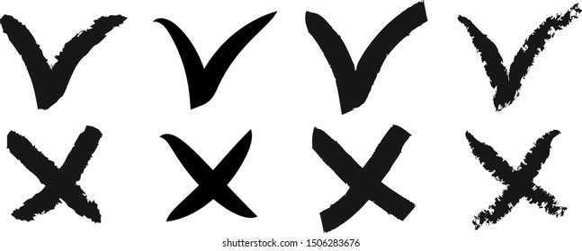 Cross and a tick collection. Mark icons. Vector illustration. Marks flat line icons set. X, yes, no symbol.