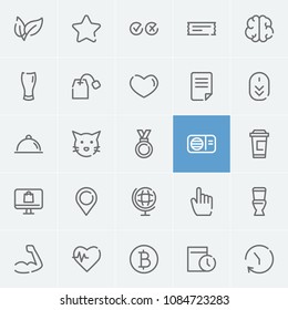 Cross tick icon with arm muscle, pin and date symbols. Set of date, medal, cat icons and mug concept. Editable vector elements for logo app UI design.