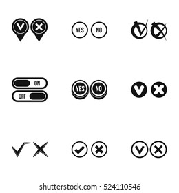Cross and tick icons set. Simple illustration of 9 cross and tick vector icons for web