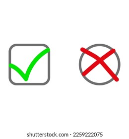 Cross tick. Cross symbol. Quiz tag. Answer question sign. Vector illustration.