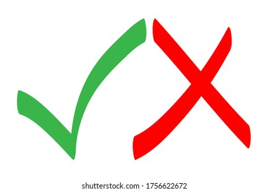 Cross and tick symbols. Colorful Knowledge assessment symbols. Vector voting marks set. Approval signs design. Approval tick and rejection cross.