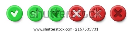 Cross and Tick symbols.  Set of red and green icons Cancel and Check mark. 3d icon. Vector clipart isolated on white background.