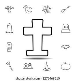 Cross Tombstone icon. Simple outline vector element of Halloween icons set for UI and UX, website or mobile application