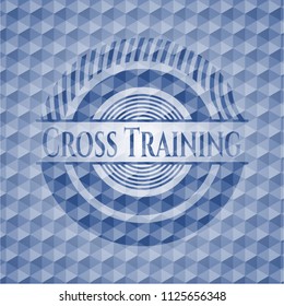 Cross Training blue emblem or badge with abstract geometric pattern background.