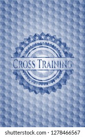 Cross Training blue emblem or badge with abstract geometric pattern background.