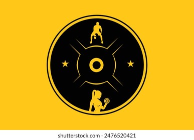 Cross Training and Fitness. Disk weight and barbell. Gym and Fitness logo.