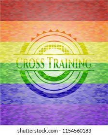 Cross Training on mosaic background with the colors of the LGBT flag