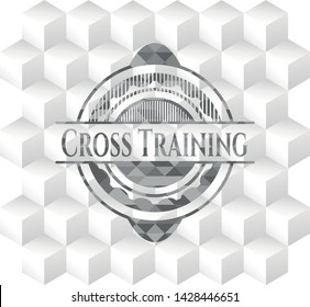 Cross Training retro style grey emblem with geometric cube white background