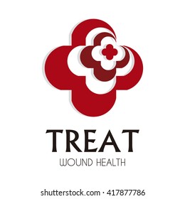 Cross of treat health abstract vector and logo design or template wound business icon of company identity symbol concept