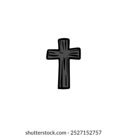 The cross is a tree-like black-gray Christian icon.