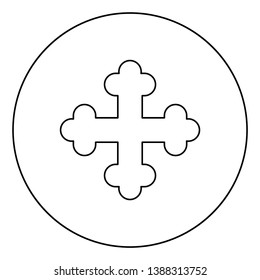 Cross trefoil shamrock Cross monogram Religious cross icon in circle round outline black