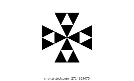 cross of triangles, black isolated silhouette