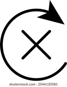 Cross and turnover arrow icon. Editable Stroke. Vector illustration