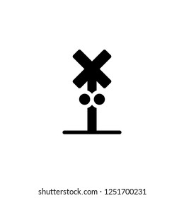Cross with  two traffic sign, warning for train passes, vector icon in solid/glyph black style