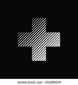 Cross. Unusual flat icon. Minimal geometry. Black background. Stock vector.