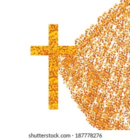 Cross vector background concept made of fragments cloud