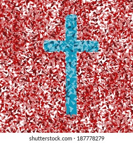 Cross vector background concept made of fragments cloud