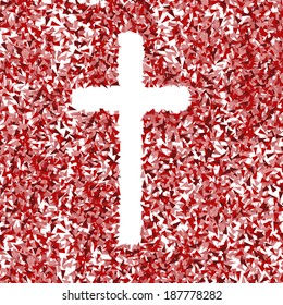 Cross vector background concept made of fragments cloud
