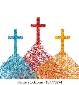 Cross vector background concept made of fragments cloud