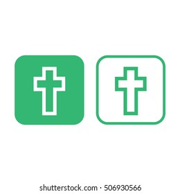 Cross vector icon. Green and white