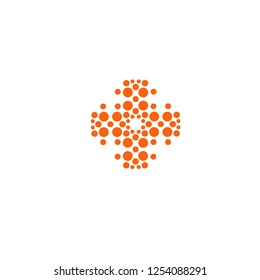 Cross vector icon. Cross unusual shape. Innovative medical technology orange sign from circles. Medical equipment company logo template. Innovation in development emblem on white background.