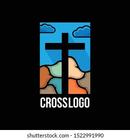Cross vector logo for christian chruch symbol