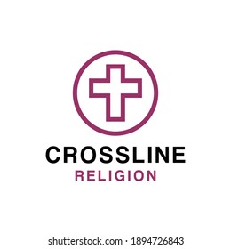 logotipo de vector cruzado con estilo de contorno para iglesia