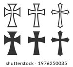 Cross vector shape symbol. Christianity sign. Christian religion icon. Catholic and protestant faith logo or image. Teutonic crusader label. Gothic crusade crucifix.
