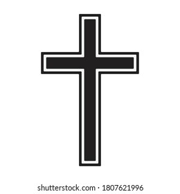 Cross vector shape symbol. Christianity sign. Christian religion icon. Catholic and protestant faith logo or image. Black silhouette isolated on white background.