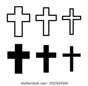 Símbolo de forma de vector cruzado. Signo de cristiandad. Icono de la religión cristiana. Logo o imagen de la fe católica y protestante. Silueta negra aislada sobre fondo blanco.
