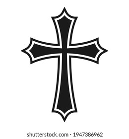 Símbolo de forma de vector cruzado. Signo de cristiandad. Icono de la religión cristiana. Logo o imagen de la fe católica y protestante. Etiqueta de cruzado teutónico. Crucifijo de cruzada gótica.