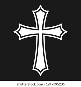 Cross vector shape symbol. Christianity sign. Christian religion icon. Catholic and protestant faith logo or image. Teutonic crusader label. Gothic crusade crucifix.