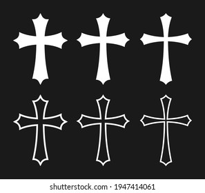 Símbolo de forma de vector cruzado. Signo de cristiandad. Icono de la religión cristiana. Logo o imagen de la fe católica y protestante. Etiqueta de cruzado teutónico. Crucifijo de cruzada gótica.