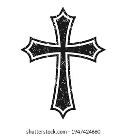 Símbolo de forma de vector cruzado. Signo de cristiandad. Icono de la religión cristiana. Logo o imagen de la fe católica y protestante. Etiqueta de cruzado teutónico. Crucifijo de cruzada gótica.