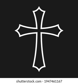 Cross vector shape symbol. Christianity sign. Christian religion icon. Catholic and protestant faith logo or image. Teutonic crusader label. Gothic crusade crucifix.