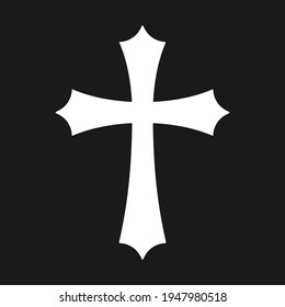 Cross vector shape symbol. Christianity sign. Christian religion icon. Catholic and protestant faith logo or image. Teutonic crusader label. Gothic crusade crucifix.