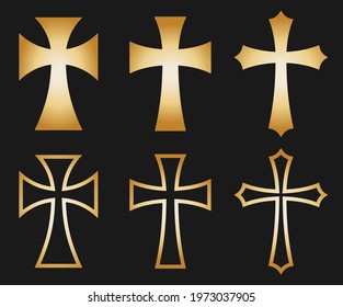 Cross vector shape symbol. Christianity sign. Christian religion icon. Catholic and protestant faith logo or image. Teutonic crusader label. Gothic crusade crucifix.