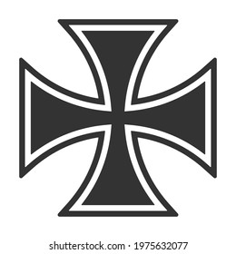 Cross vector shape symbol. Christianity sign. Christian religion icon. Catholic and protestant faith logo or image. Teutonic crusader label. Gothic crusade crucifix.