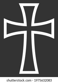 Cross vector shape symbol. Christianity sign. Christian religion icon. Catholic and protestant faith logo or image. Teutonic crusader label. Gothic crusade crucifix.