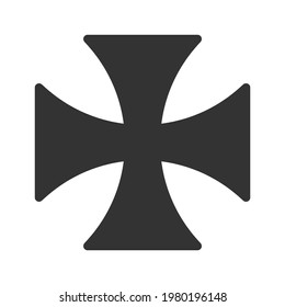 Cross vector shape symbol. Christianity sign. Christian religion icon. Catholic and protestant faith logo or image. Teutonic crusader label. Gothic crusade crucifix.