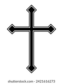 Símbolo de forma de vector cruzado. Signo de cristiandad. Icono de la religión cristiana. Logo o imagen de la fe católica y protestante. Etiqueta de cruzado teutónico. Crucifijo de cruzada gótica.