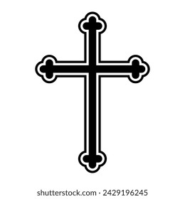 Cross vector shape symbol. Christianity sign. Christian religion icon. Catholic and protestant faith logo or image. Teutonic crusader label. Gothic crusade crucifix.