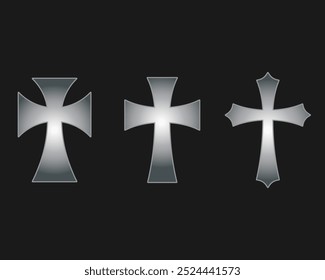 Cross vector shape symbol. Christianity sign. Christian religion icon. Catholic and protestant faith logo or image. Teutonic crusader label. Gothic crusade crucifix.