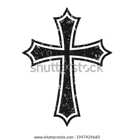 Cross vector shape symbol. Christianity sign. Christian religion icon. Catholic and protestant faith logo or image. Teutonic crusader label. Gothic crusade crucifix.