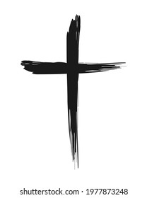 Cross vector shape symbol. Painted ink drawing style. Christianity sign. Christian religion icon. Isolated on white background. : image vectorielle de stock