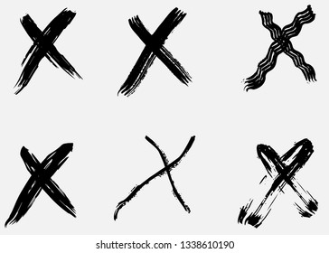 Cross  vector signs. Dry brush strokes, hand drawn symbol